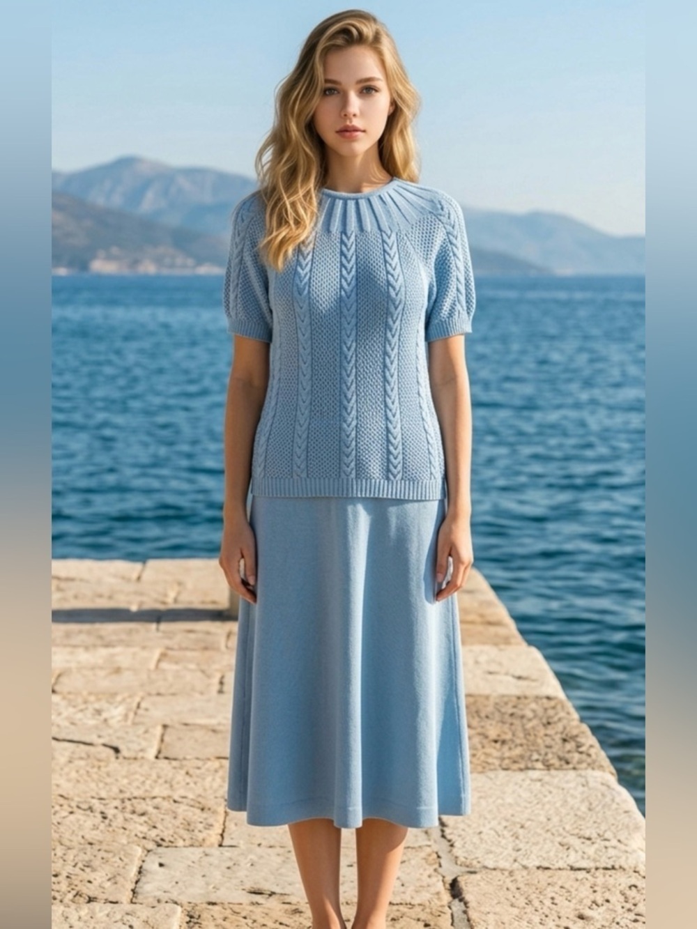 Vintage Light Blue Knit - Women's Dress